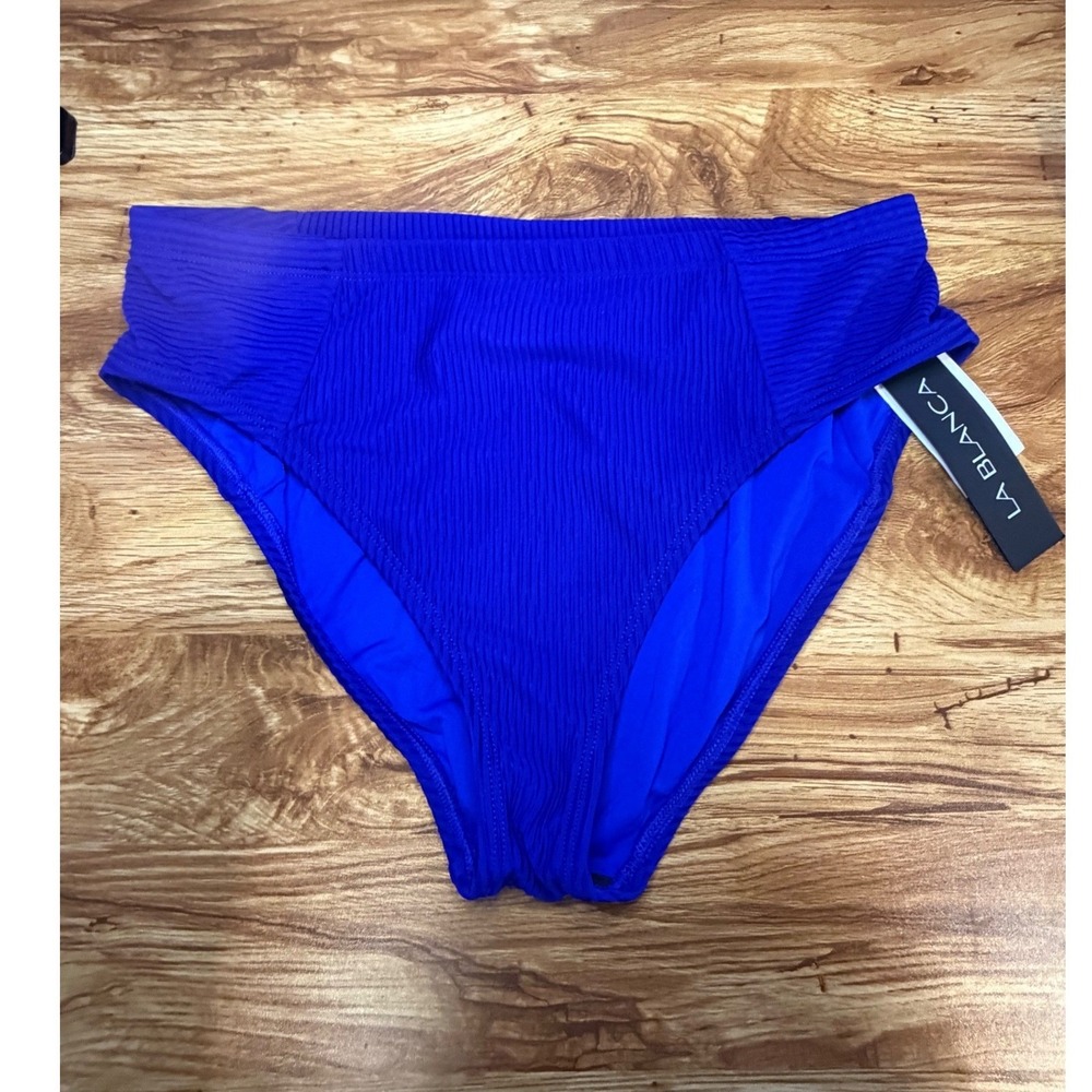 La Blanca Women's Cobalt Blue Ribbed High Waisted Bikini Bottom Swim Size 14 NEW